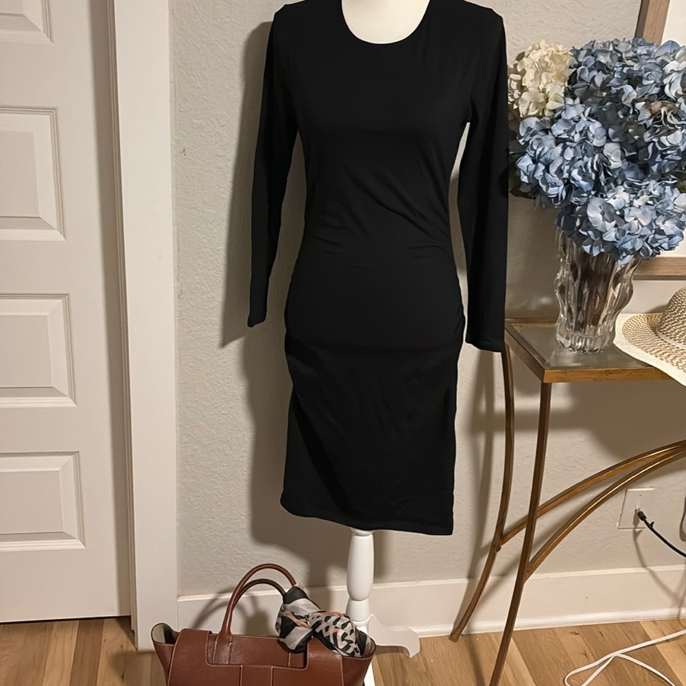 Laugh I Do black jersey minimalist knit body con dress sz S